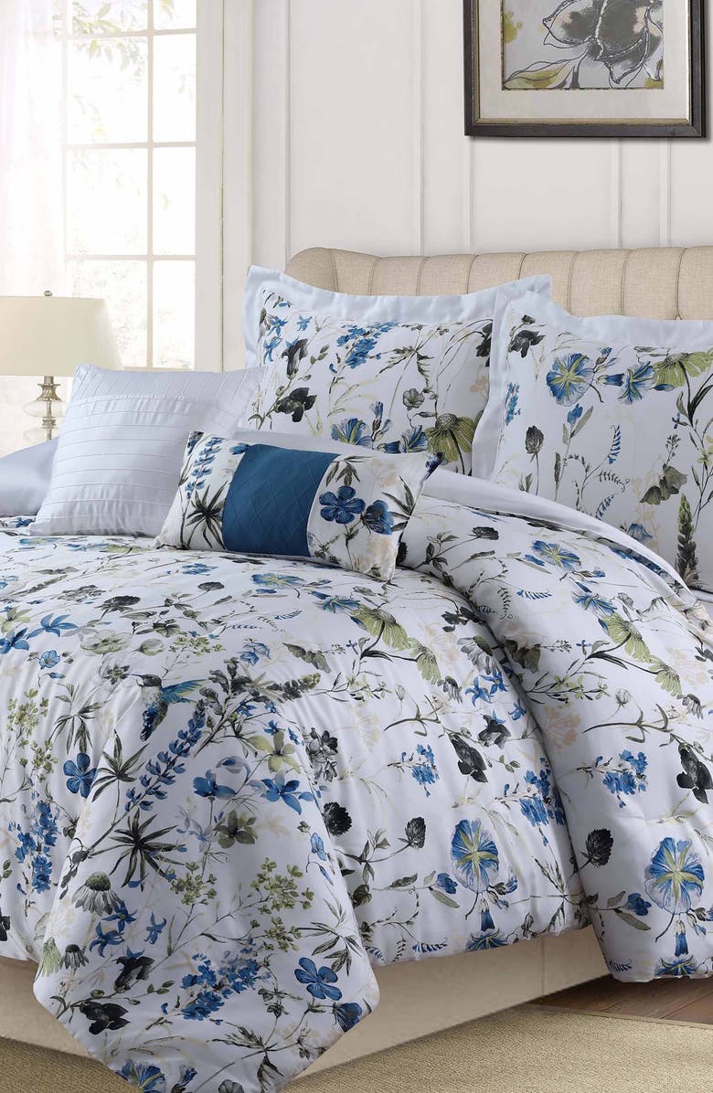 AZORES HOME Amalfi Cotton Sateen Comforter & Sham Set, Alternate, color, Blue
