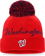 FANATICS Women's Fanatics Branded Red Washington Nationals Script Cuffed Knit Hat with Pom