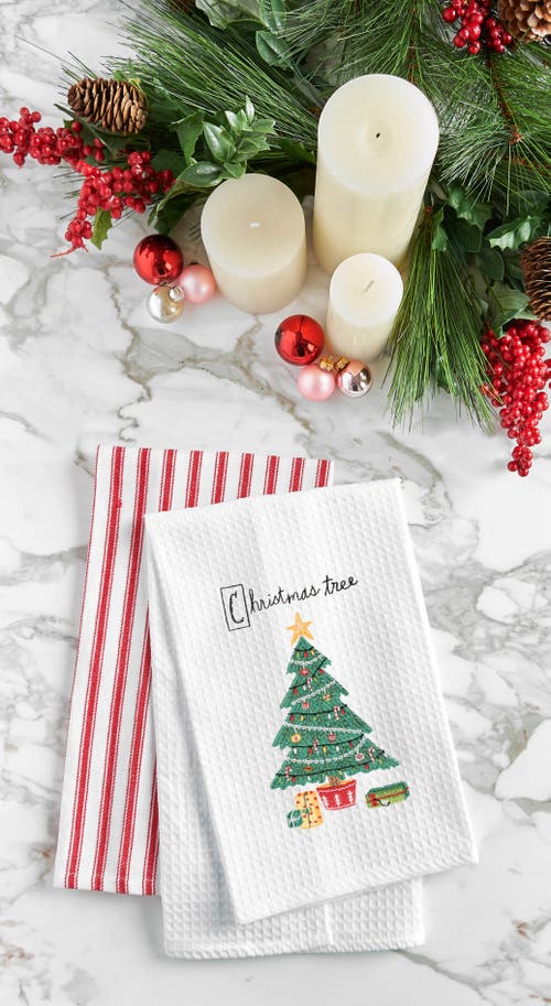 C & F Home C&f Home 27" X 18' Holiday Christmas Tree Cotton Embroidered & Waffle Weave Kitchen Dish Towel In White