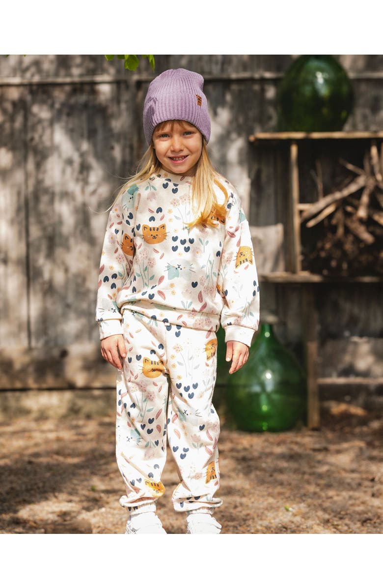 Deux par Deux Glittering French Terry Sweatpant Cat, Main, color, Beige