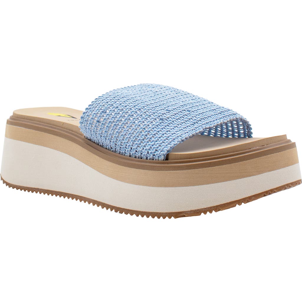 Volatile Portobello Platform Wedge Sandal In Blue Raffia