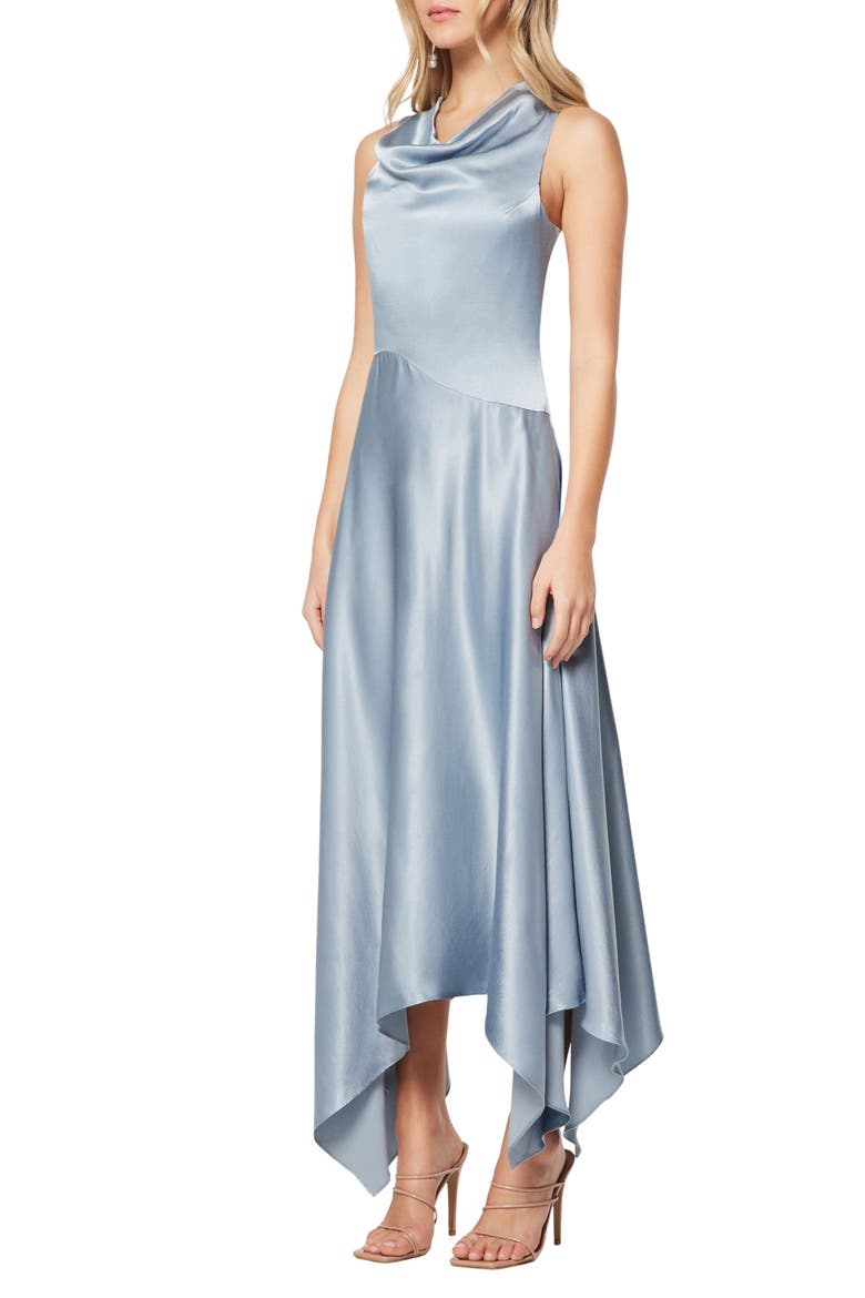 Halle Handkerchief Hem Satin Gown, Alternate, color, STONEBLUE