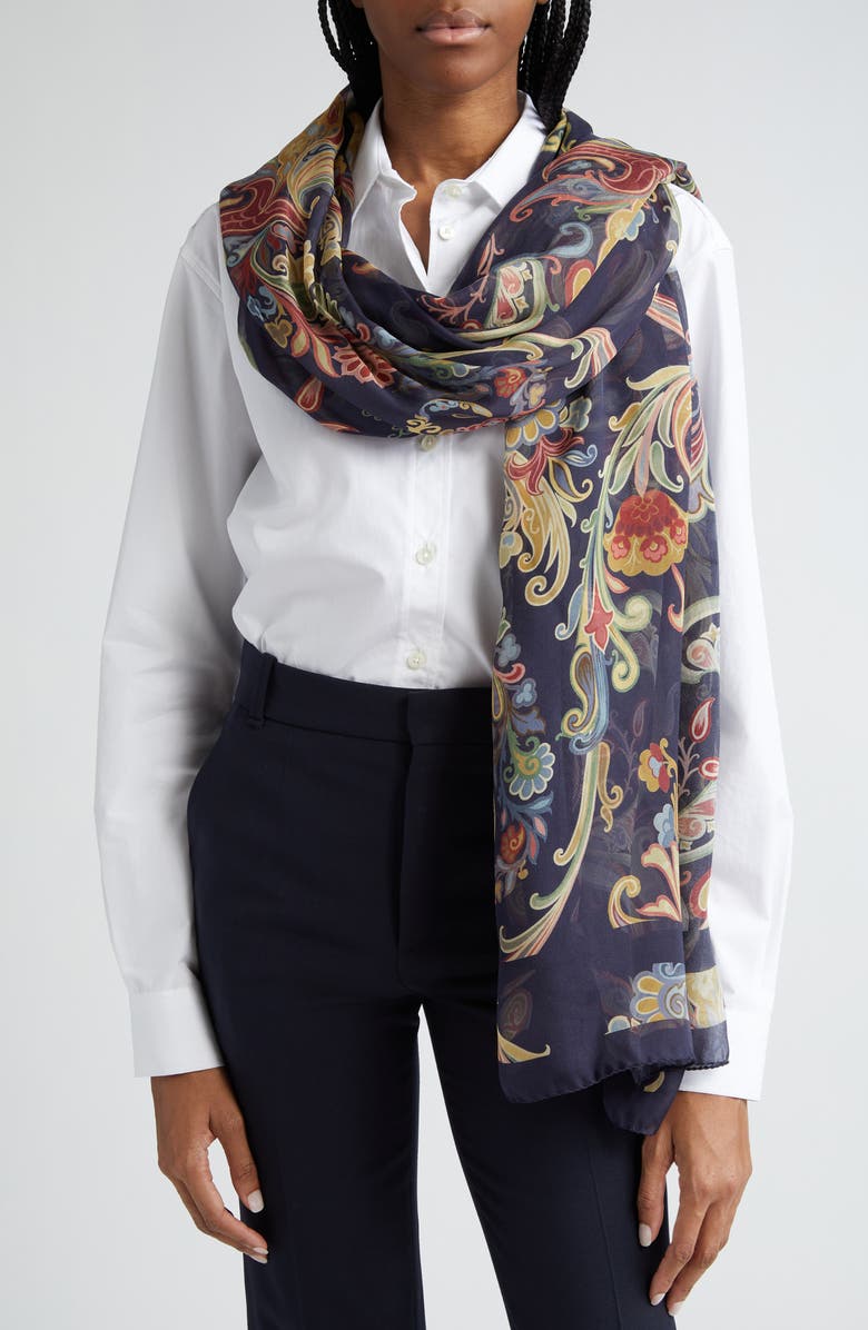 Etro Paisley Silk Scarf, Alternate, color,