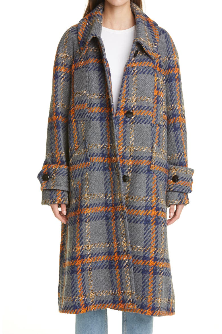 Rodbejer Lonore Plaid Wool Blend Coat, Main, color, 9004 DARK GREY