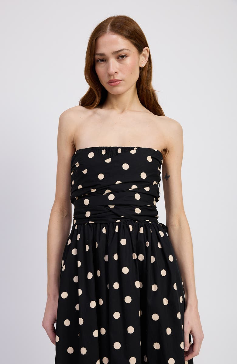 En Saison Josephine Polka Dot Strapless Cotton Midi Sundress, Alternate, color, Black Natural