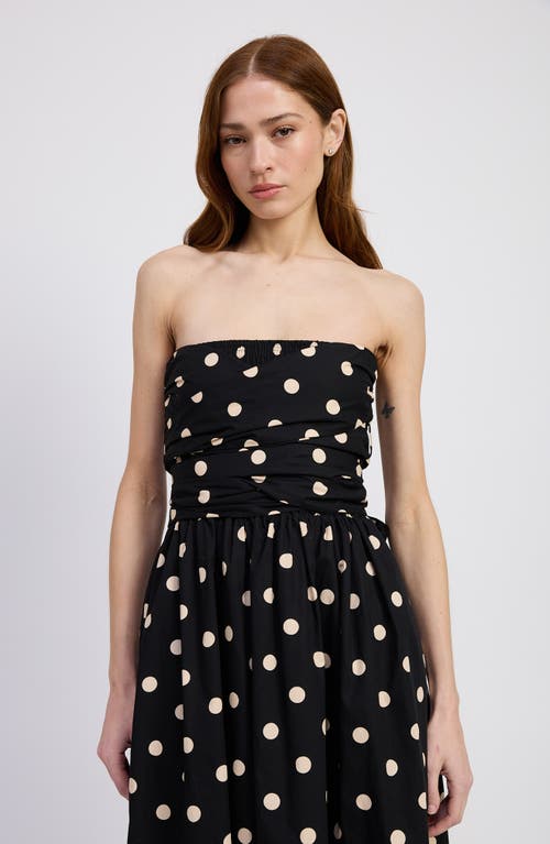 En Saison Josephine Polka Dot Strapless Cotton Midi Sundress In Black Natural