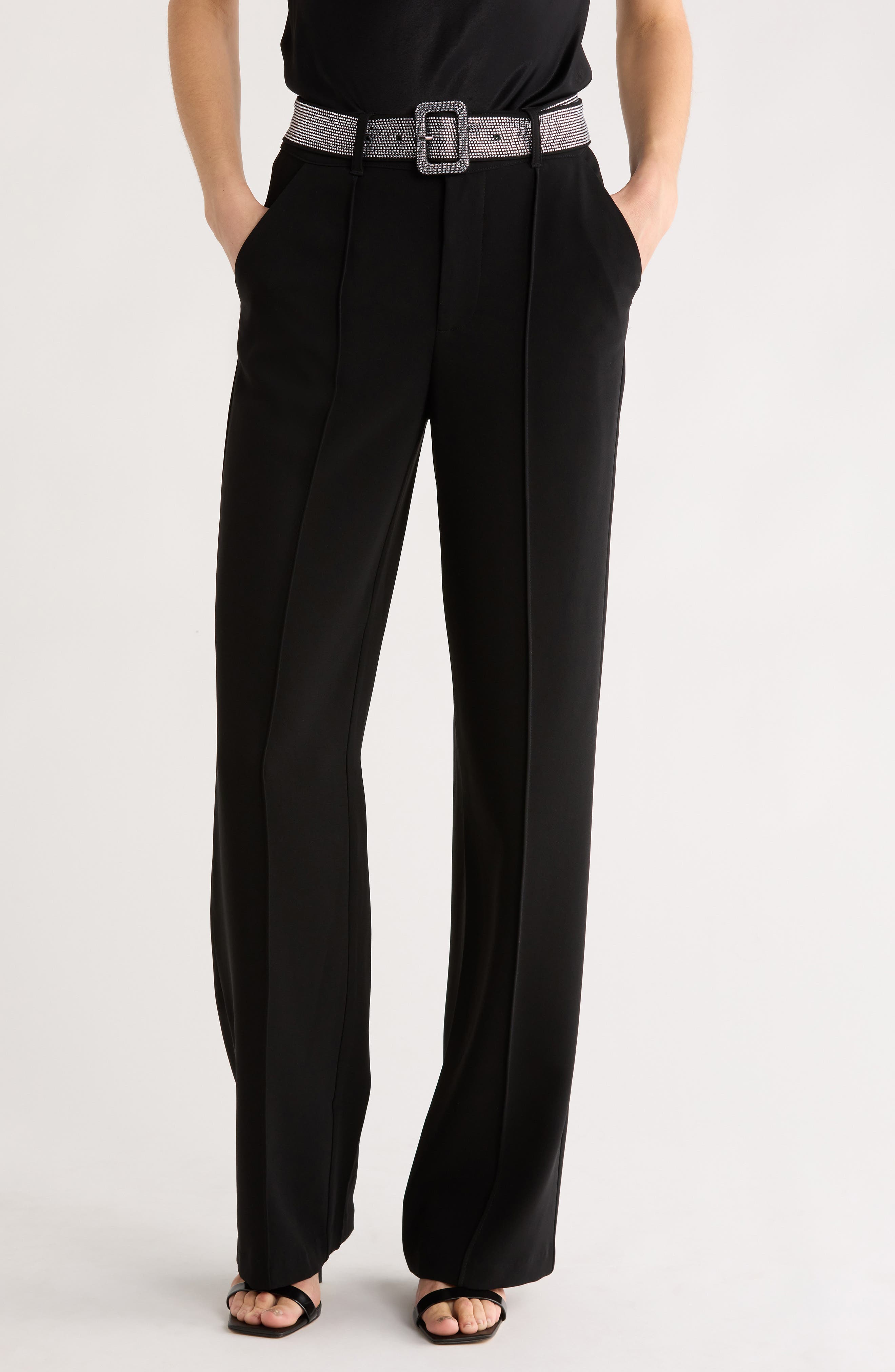 Cinq à Sept Ester Rhinestone Belt Crepe Pants