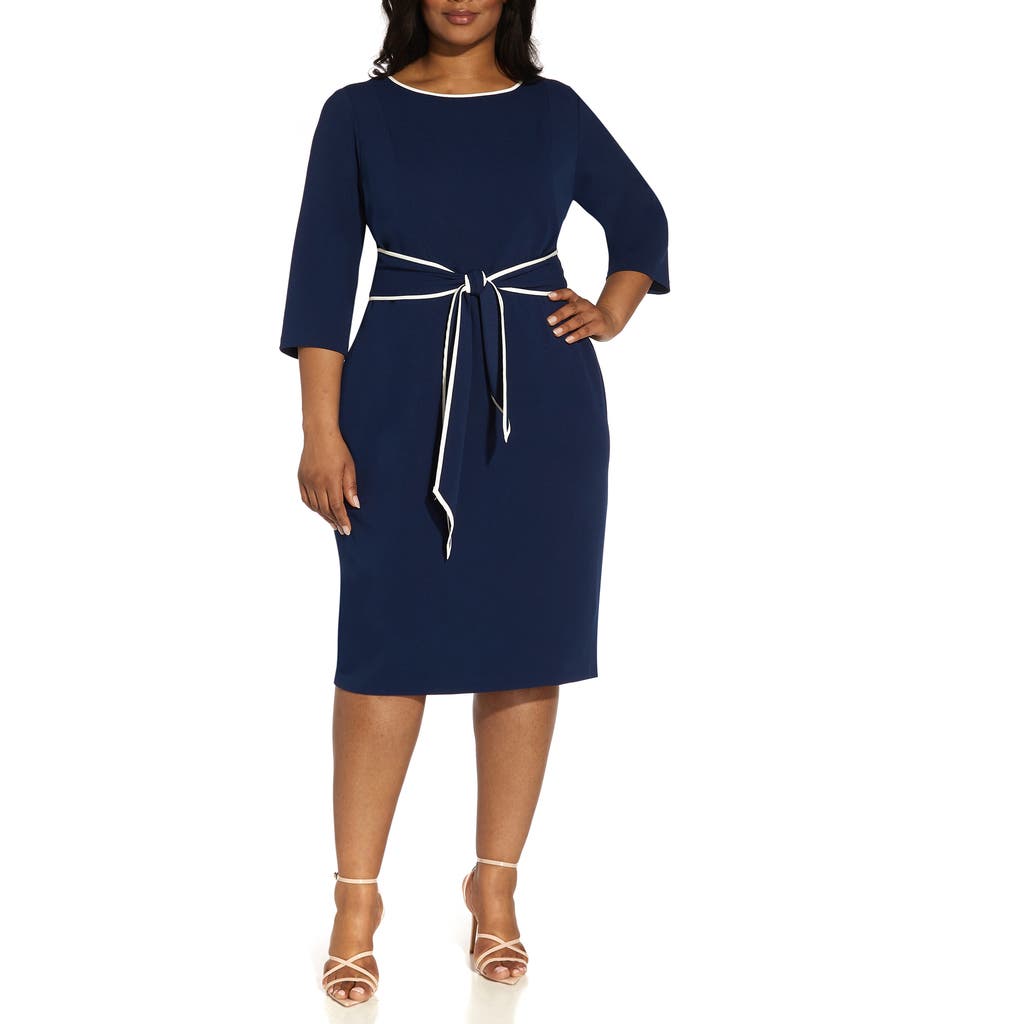 ADRIANNA PAPELL ADRIANNA PAPELL TIPPED TIE WAIST CREPE DRESS