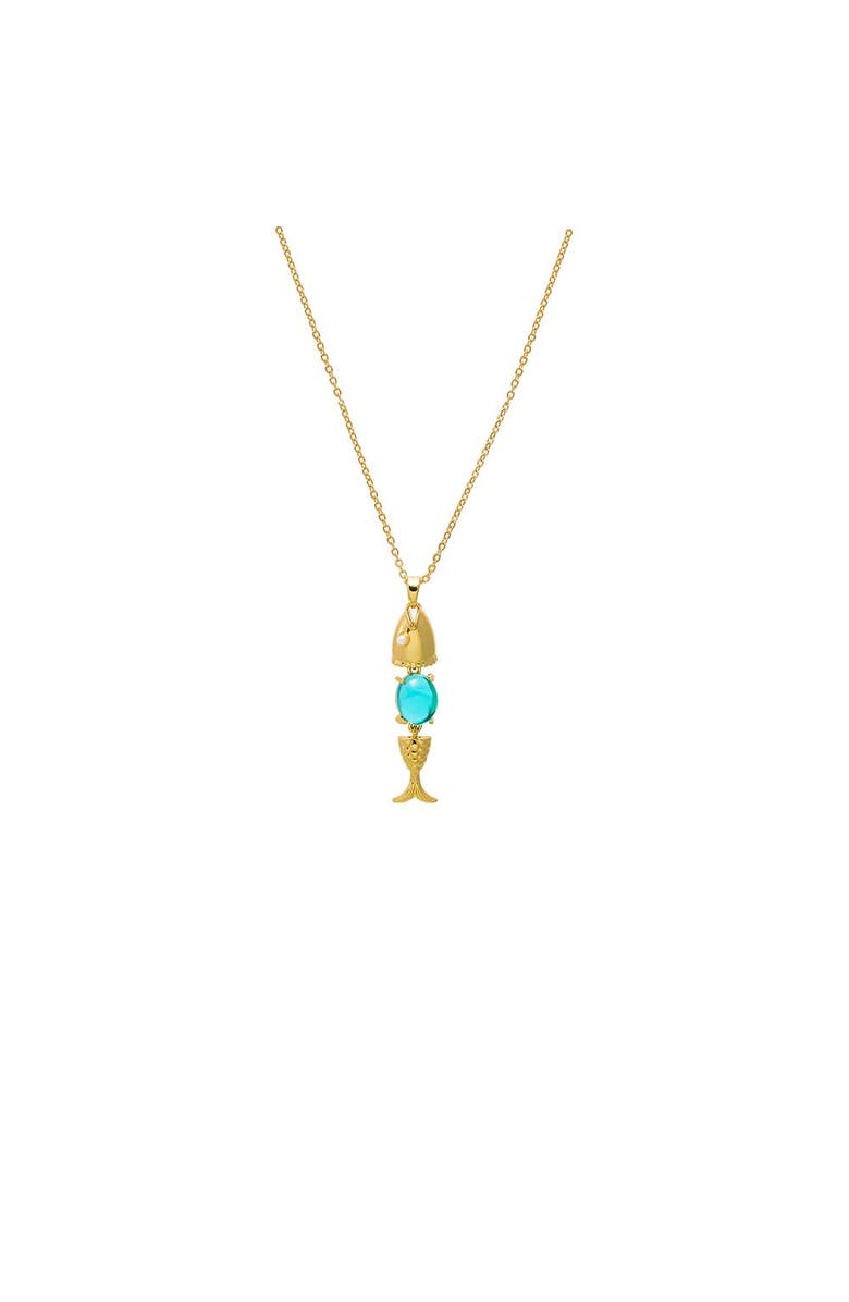 BY ADINA EDEN Colored Gemstone Fish Drop Necklace, Main, color, Turquoise