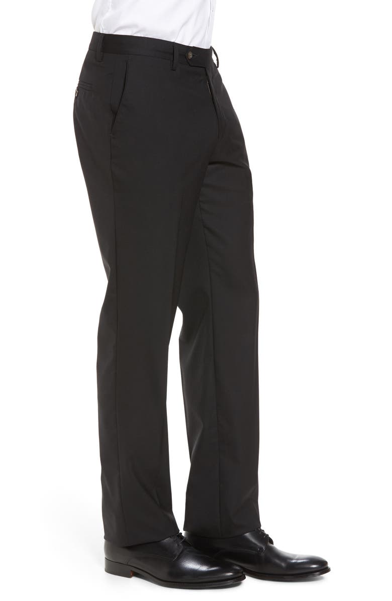 Berle Flat Front Stretch Solid Wool Trousers, Alternate, color, Black