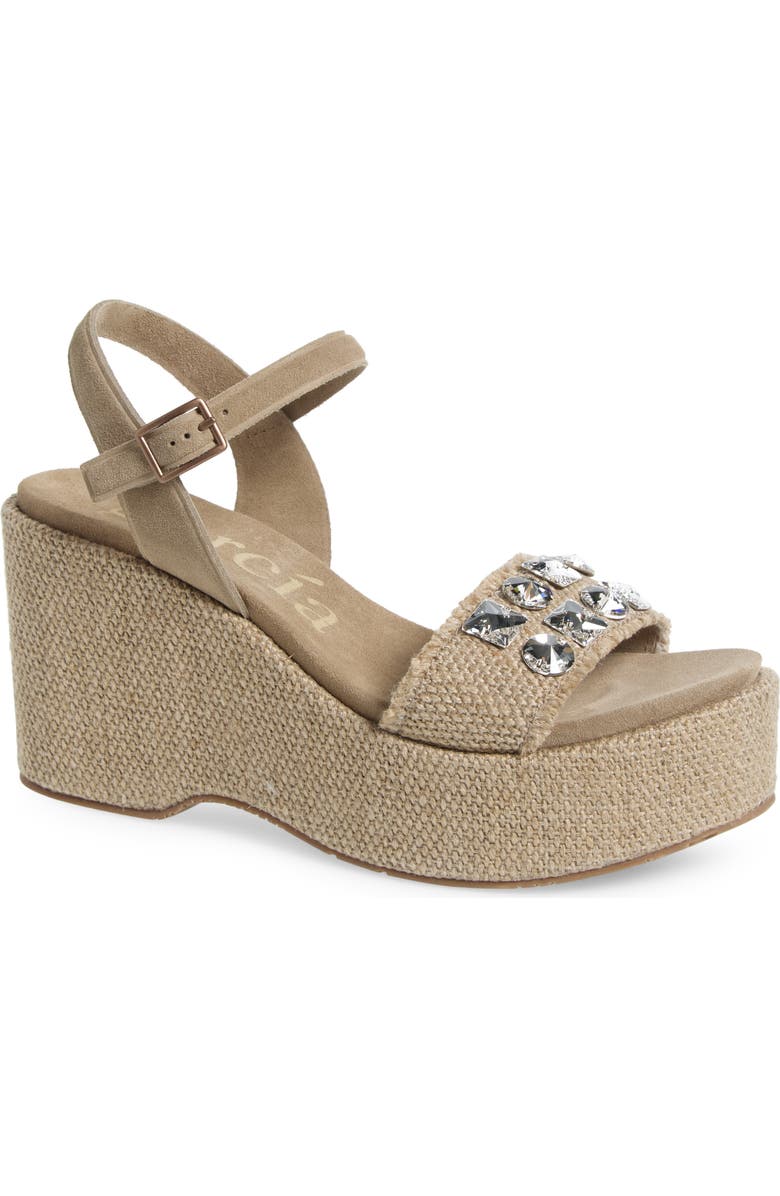 Pedro Garcia Delina Ankle Strap Platform Wedge Sandal, Main, color, Flax Nubby Linen