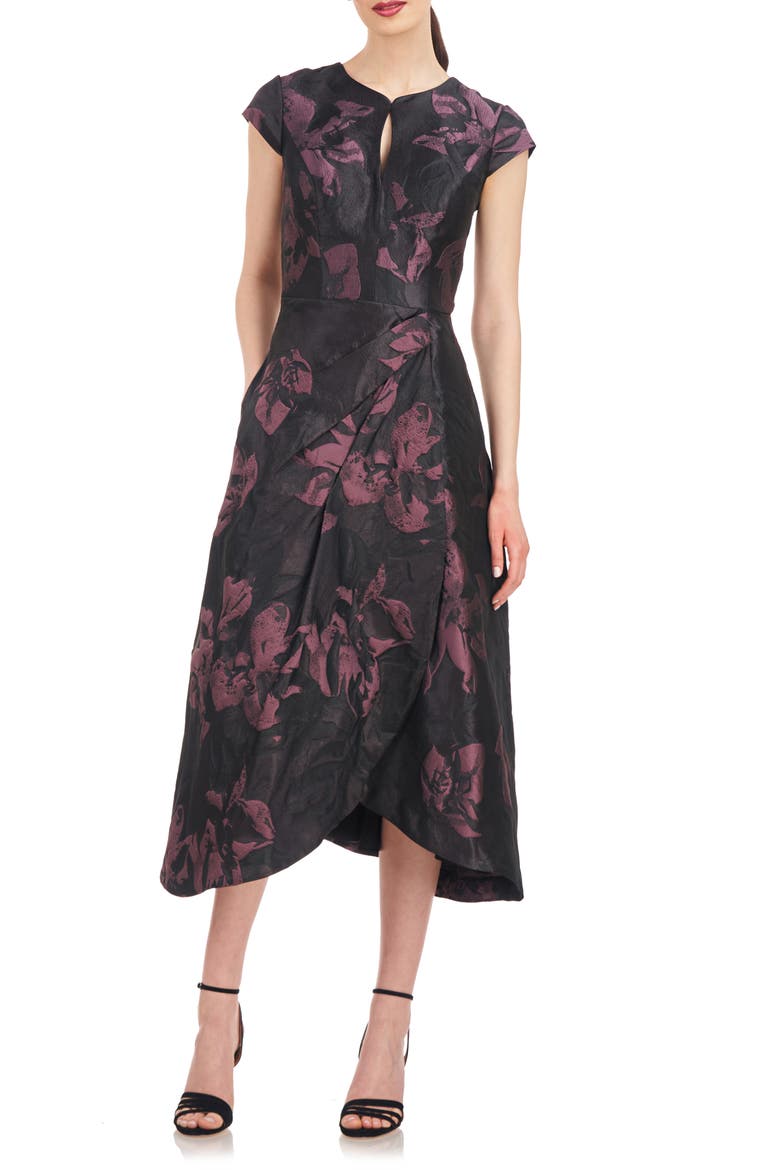Massima Metallic Floral Jacquard Midi Cocktail Dress, Main, color, MINK ROSE
