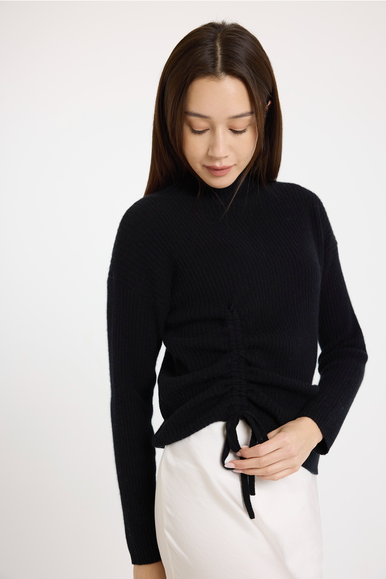 Rouched High Neck Long Sleeve Jumper, Alternate, color, BLACK