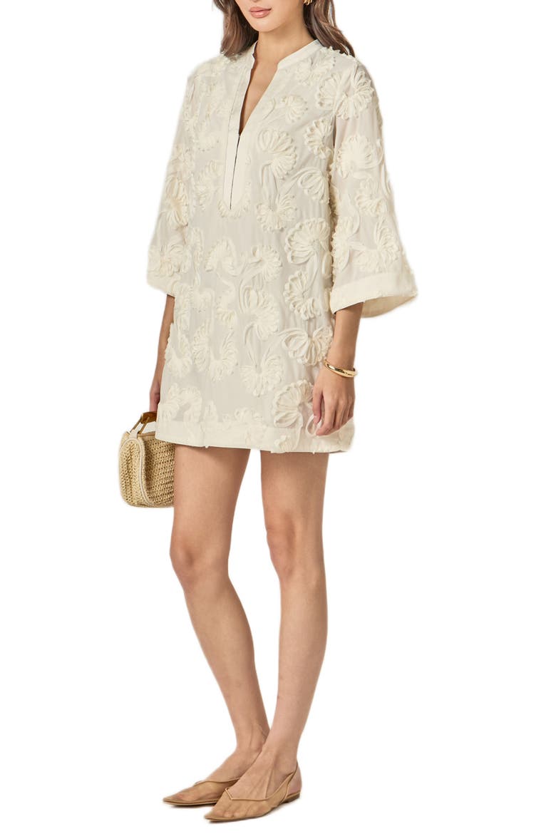 Ribbon Appliqué Shift Minidress, Alternate, color, CREAM