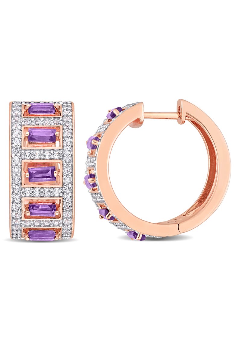 Gemstone & White Topaz Hoop Earrings, Main, color, Amethyst/Rose-Plated