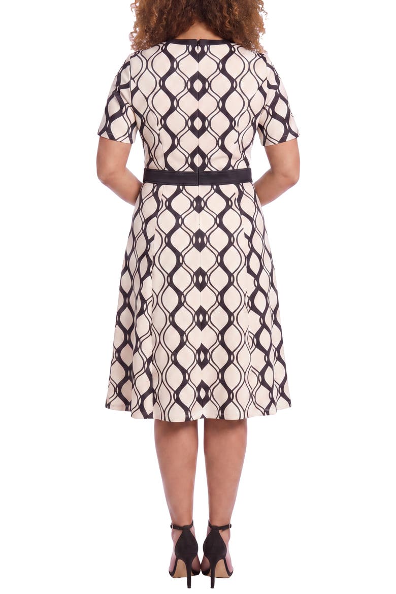Side Tab Fit & Flare Dress, Alternate, color, IVORY/ BLACK