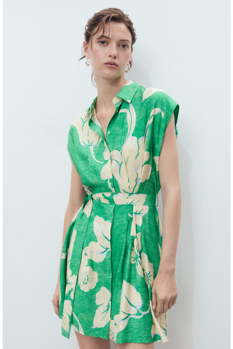 Pleated Belted Shirtdress, Alternate, color, GREEN