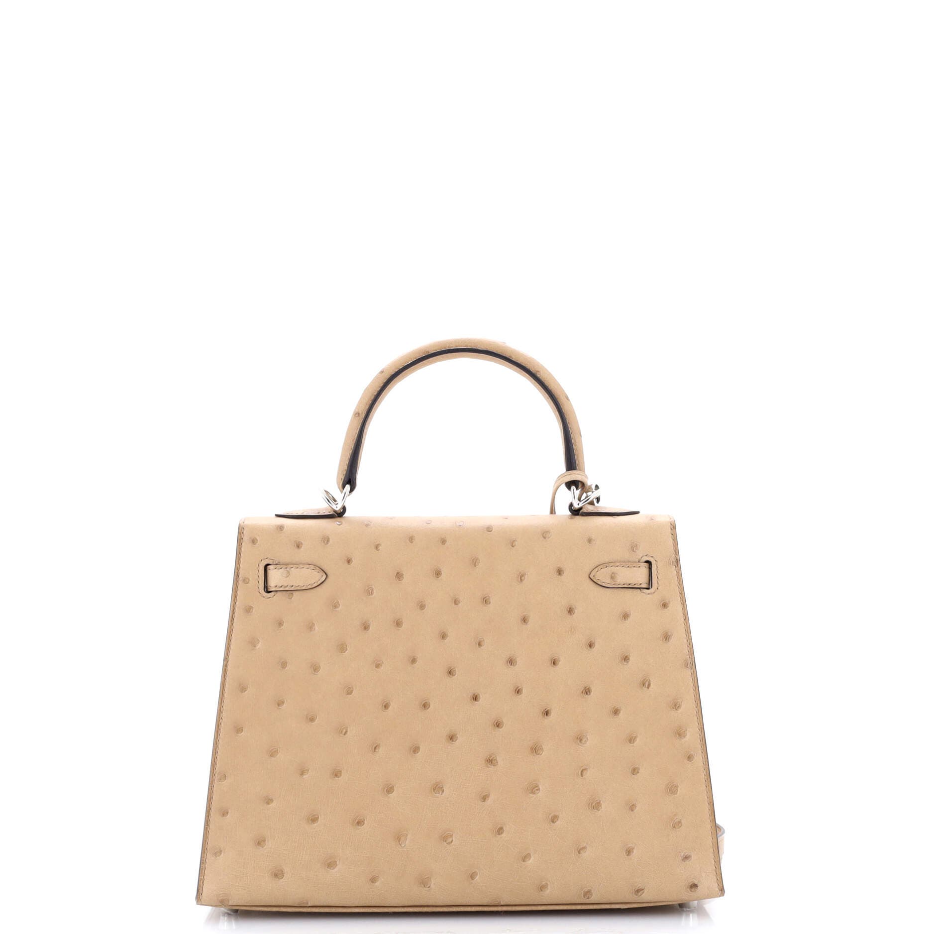 Pre-Owned Hermes Kelly Handbag Brown Ostrich with Palladium Hardware 25, Alternate, color, 