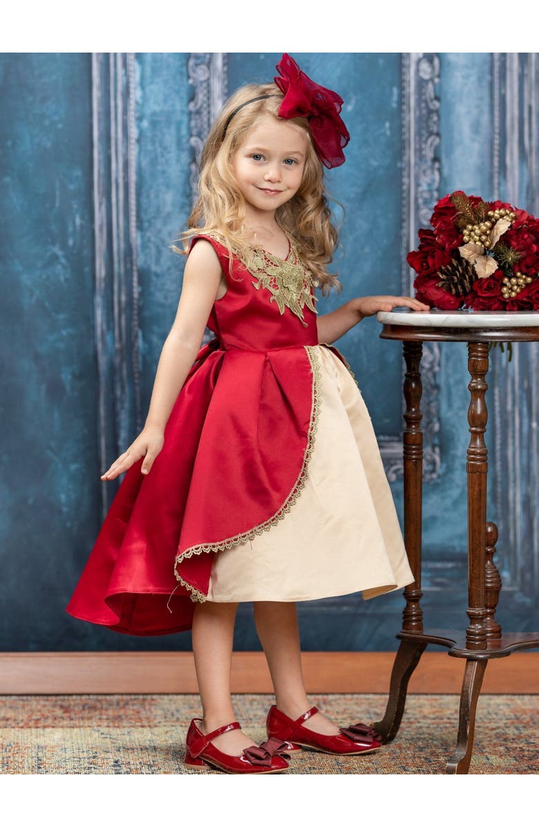 Mia Belle Girls Lovely Night Red Embroidered Holiday Dress, Alternate, color, Red