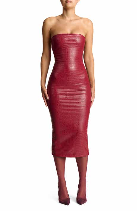 Naked Wardrobe Croc Embossed Faux Leather Strapless Dress