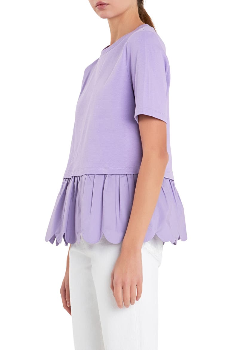Mixed Media Scallop Peplum Cotton Top, Alternate, color, PURPLE