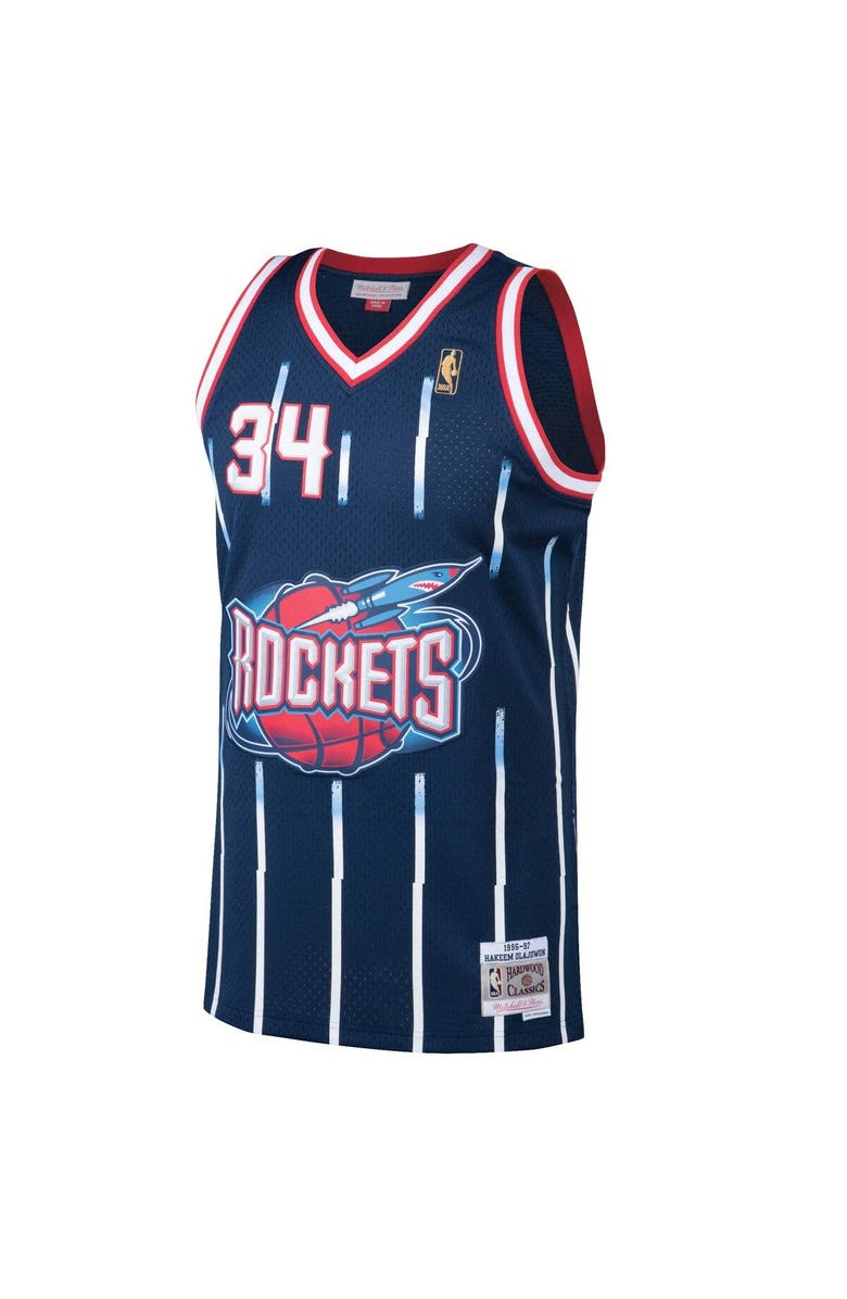 Mitchell & Ness Men's Mitchell & Ness Hakeem Olajuwon Navy Houston Rockets 1996/97 Hardwood Classics Swingman Jersey, Alternate, color, 