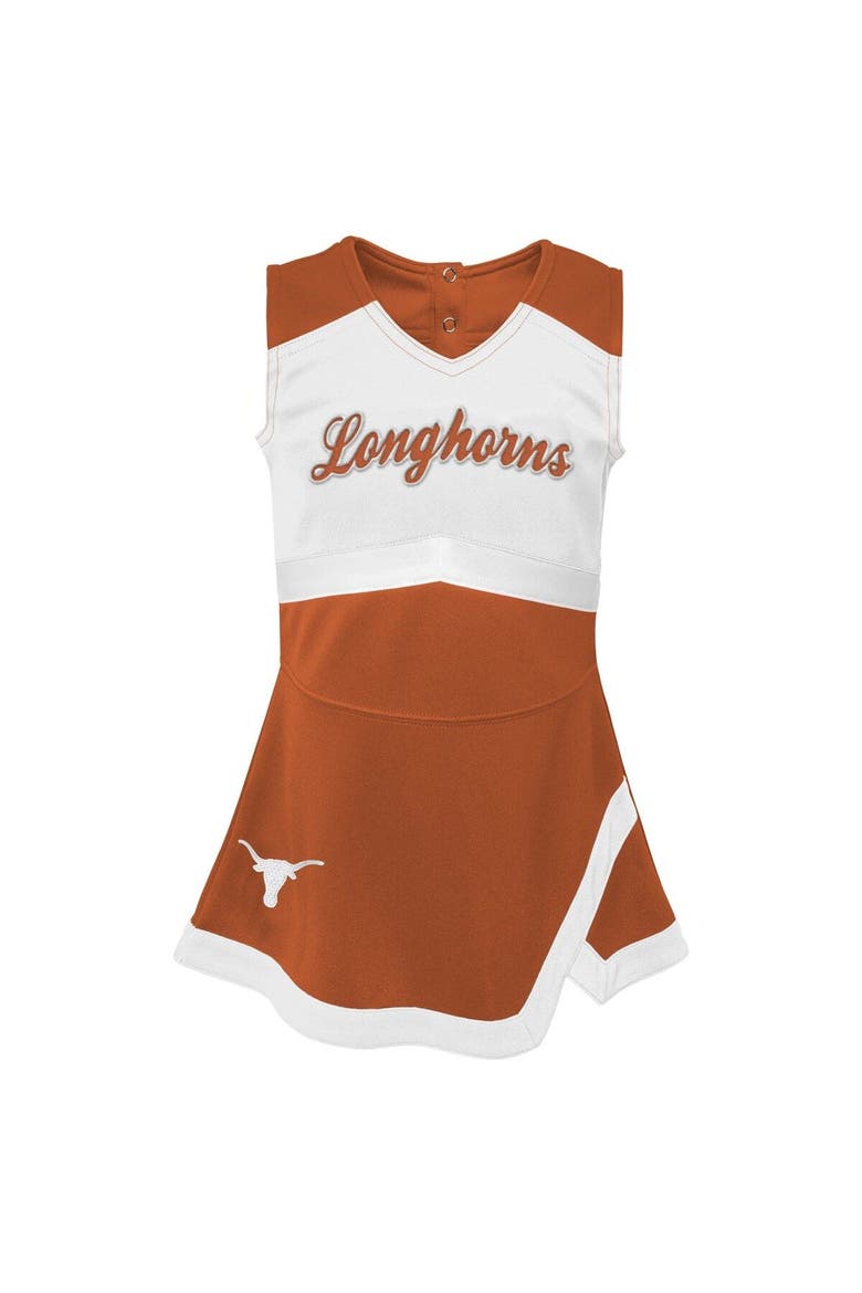 Girls Toddler Burnt Orange/White Texas Longhorns Two-Piece Cheer Captain Jumper Dress & Bloomers Set, Alternate, color, Burnt Orange