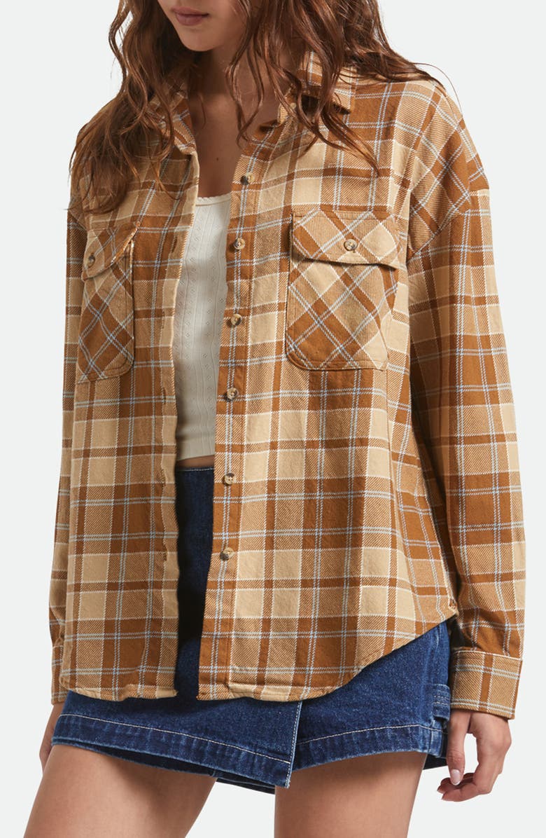 Brixton Bowery Plaid Cotton Twill Overshirt, Main, color, Washed Copper