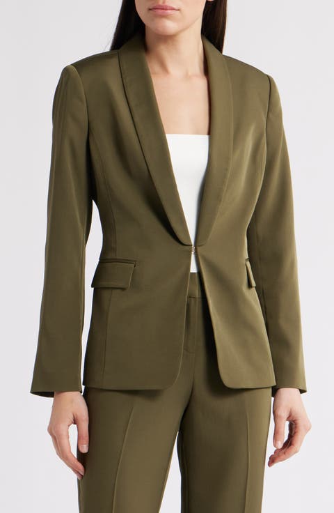 Brushed Woven One-Button Blazer (Petite)