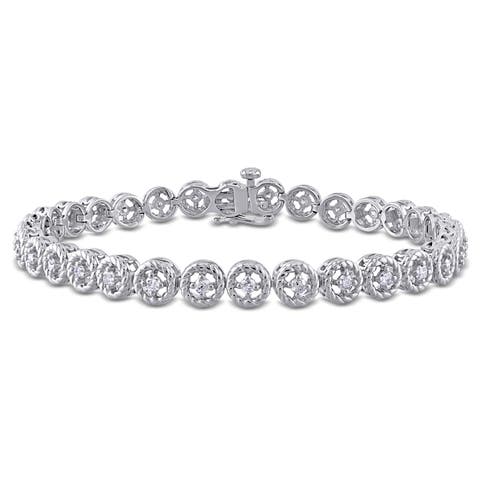 Diamond Tennis Link Bracelet Sterling Silver