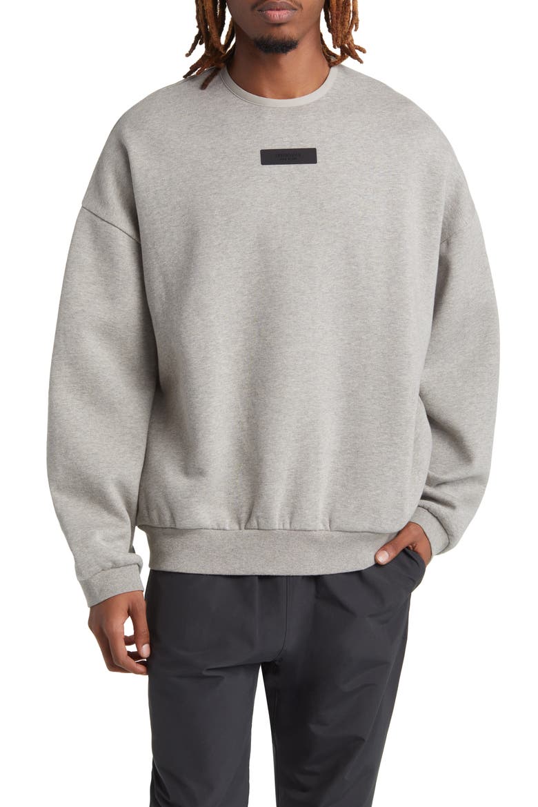 Crewneck Cotton Blend Sweatshirt, Main, color, DARK HEATHER OATMEAL