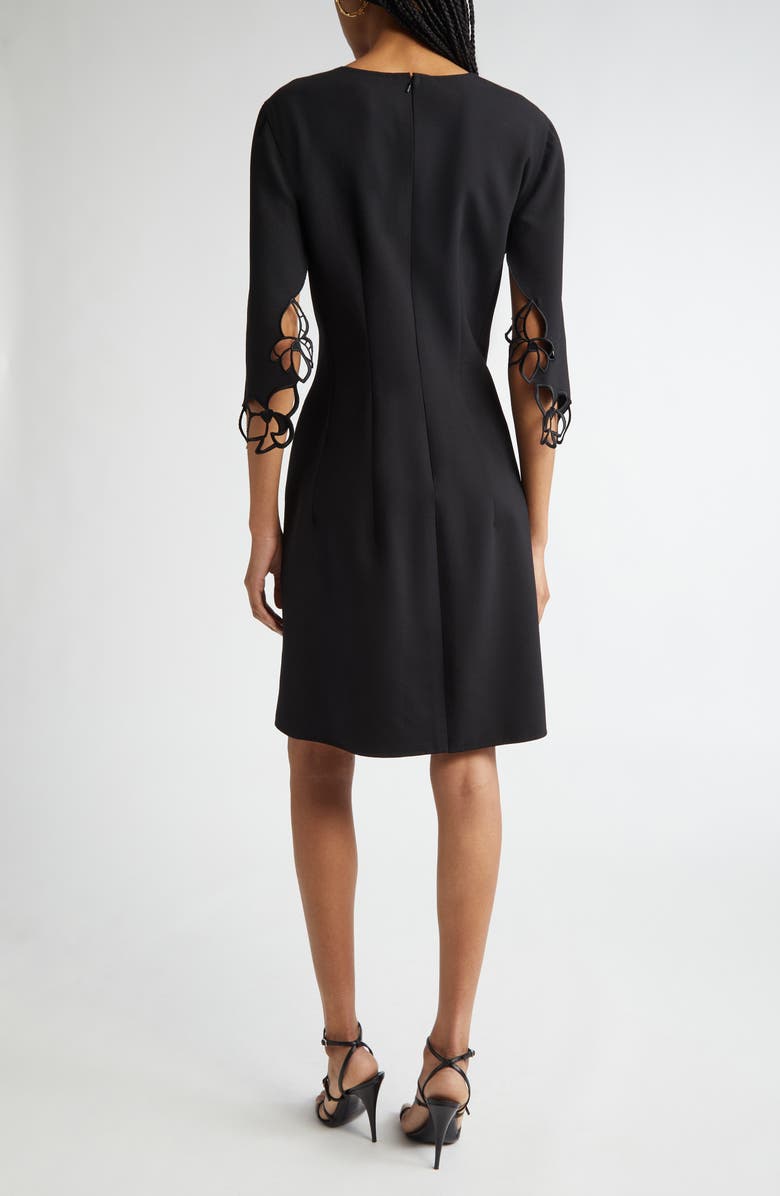 Oscar de la Renta Orchid Embroidered Split Sleeve Dress, Alternate, color, Black