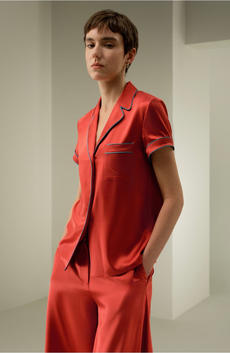 Lilysilk Lsxes Contrast-Trimmed Silk Shirt, Alternate, color, Brick Red