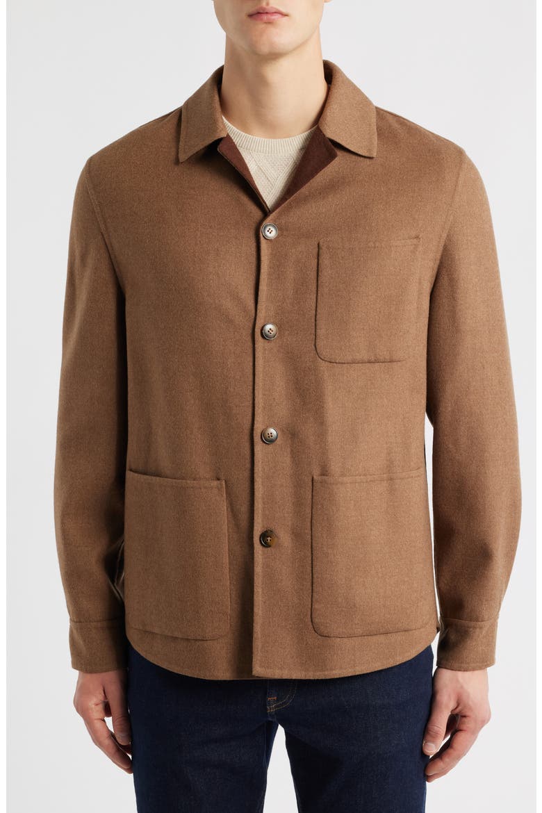 Hand Sewn Wool Blend Overshirt, Alternate, color, BROWN