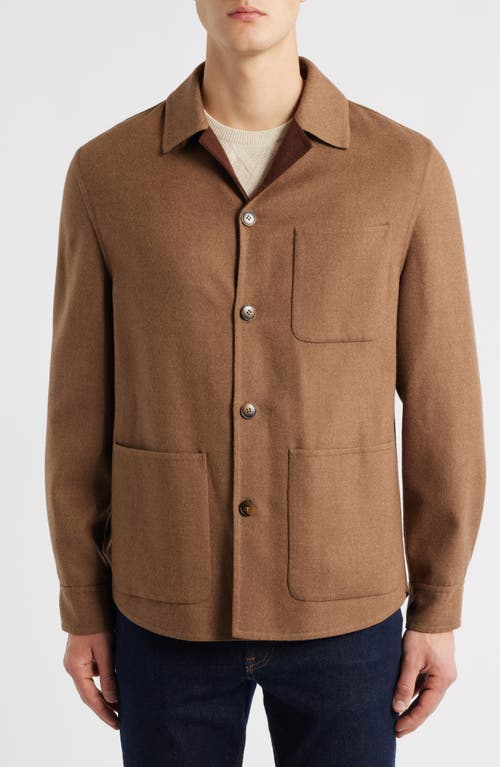Canali Wool Blend Overshirt In Brown
