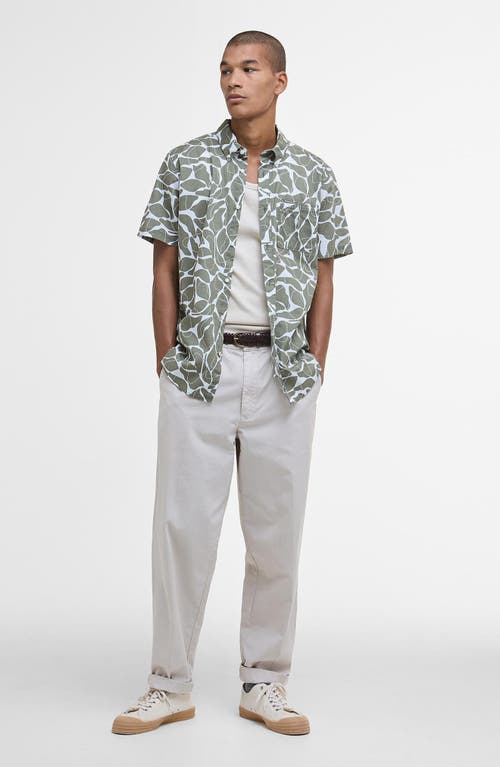 Barbour Spillroad Leaf Print Short Sleeve Cotton Button-down Shirt