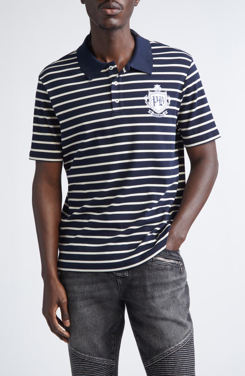 Balmain Stripe College Emblem PoloMarinière, Main, color, Blue Multi