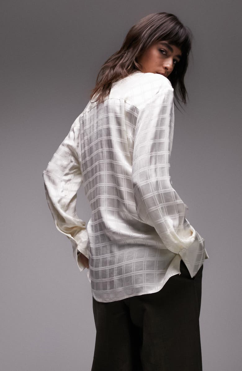 Topshop Self Check Satin Asymmetric Button-Up Shirt, Alternate, color, Ivory