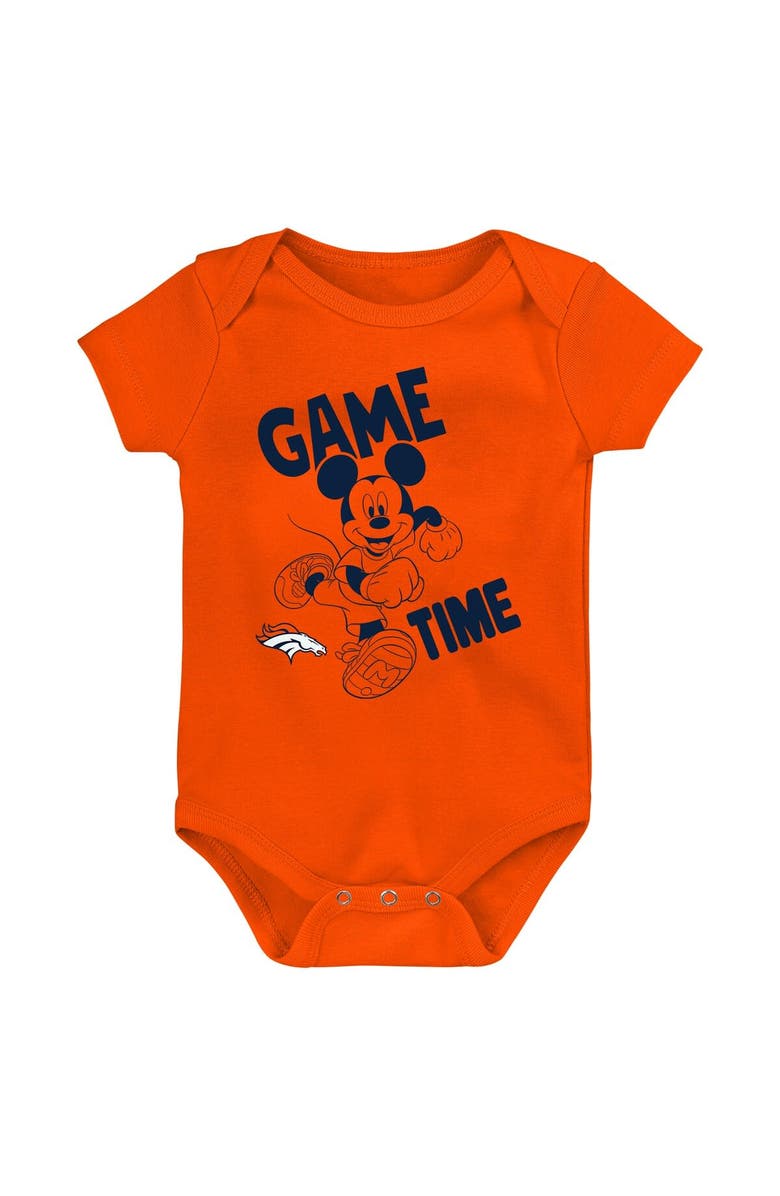 Outerstuff Newborn & Infant Orange/Navy/Gray Denver Broncos Three-Piece Disney Game Time Bodysuit Set, Alternate, color, 