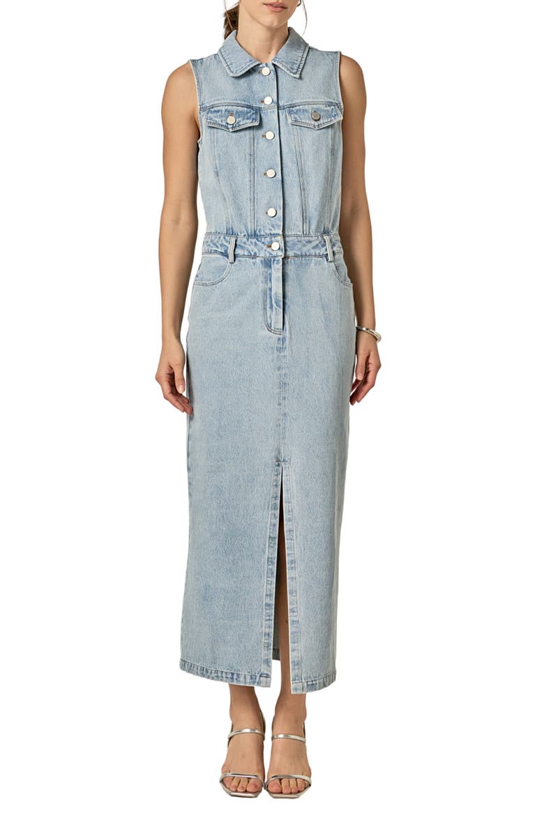 Sleeveless Denim Maxi Dress, Main, color, LIGHT BLUE