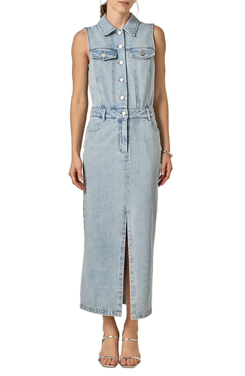 English Factory Sleeveless Denim Maxi Dress, Main, color, Light Blue