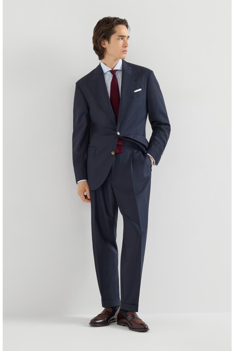 Virgin wool chevron trousers with double pleats, Alternate, color, Navy Blue