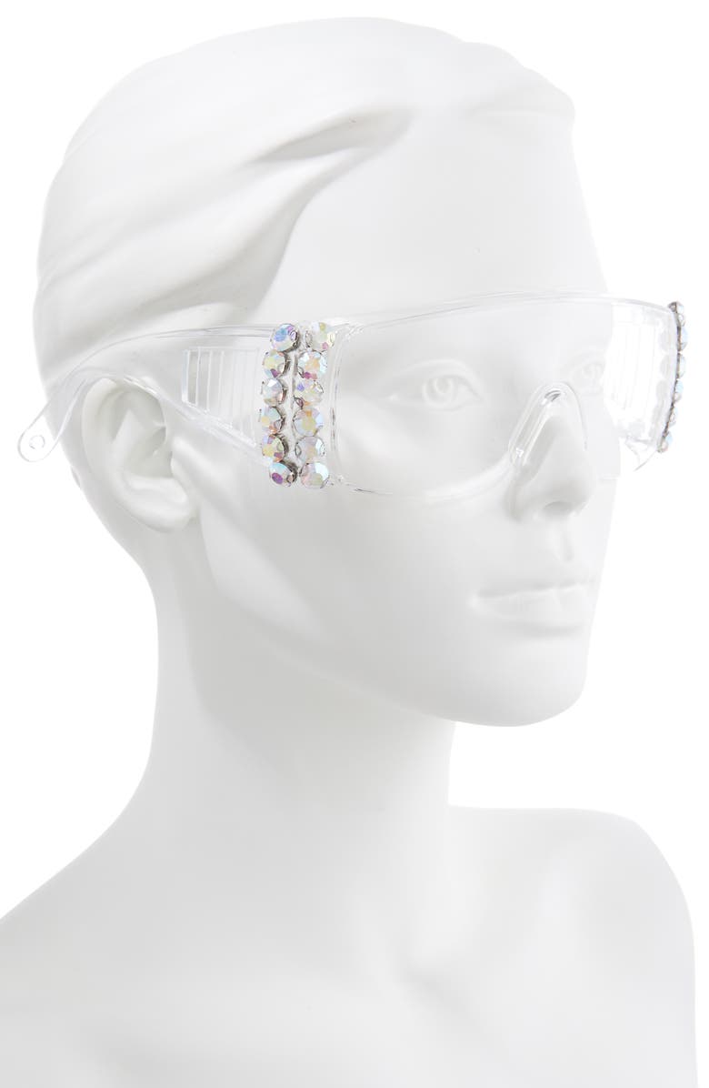 Rad + Refined Crystal Embellished Shield Safety Glasses, Alternate, color, Silver/ Clear