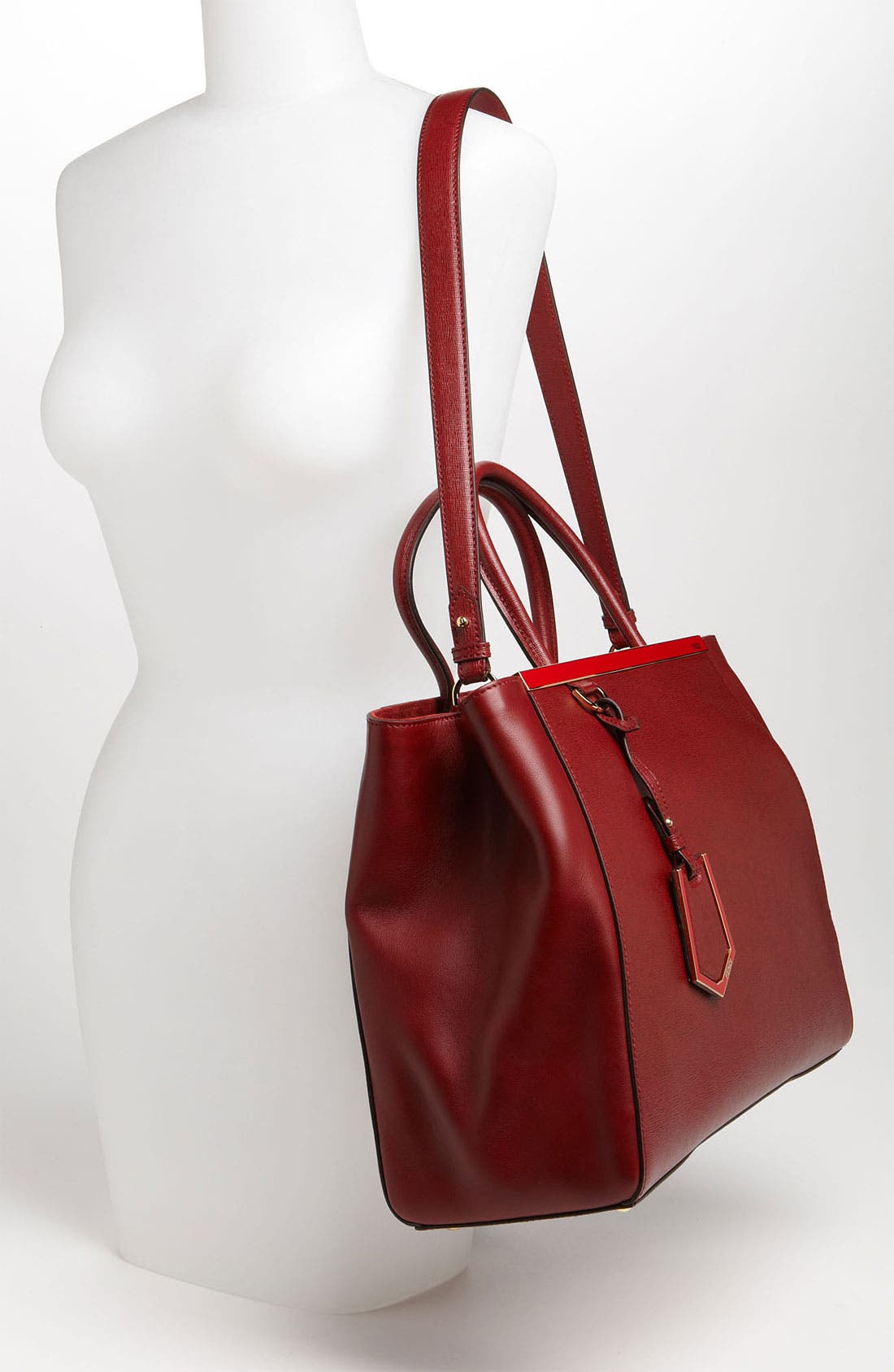 '2Jours Elite' Leather Shopper, Alternate, color, DARK RED