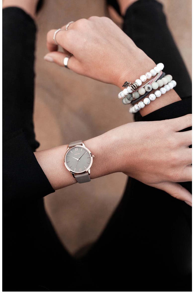 Eros Petite Leather Strap Watch, 33mm, Alternate, color, ROSE GOLD/ TAUPE