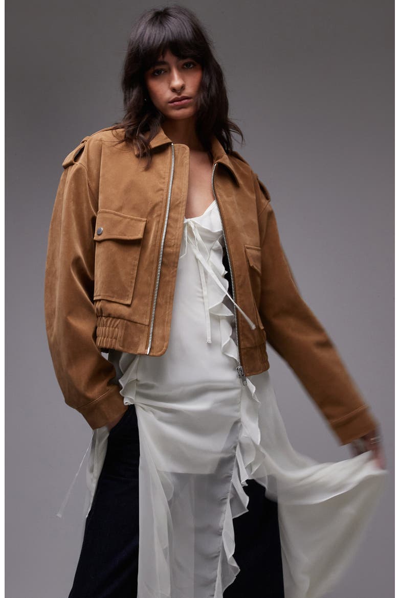 Faux Suede Jacket, Main, color, CAMEL