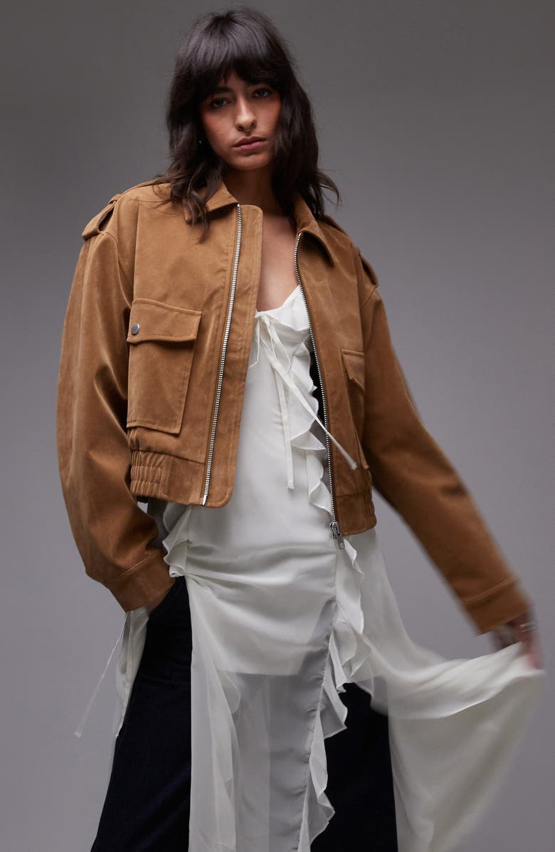 Topshop Faux Suede Jacket, Main, color, 