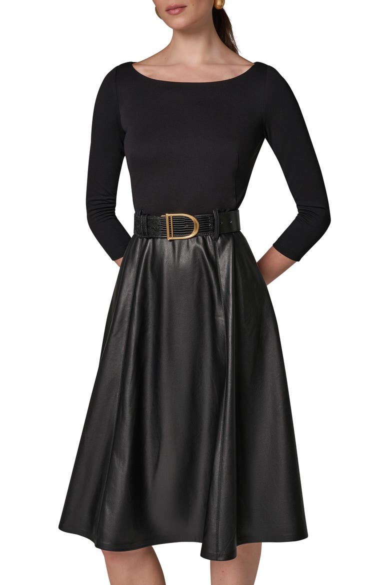 Mixed Media Belted Long Sleeve Dress, Alternate, color, BLK/ BLACK