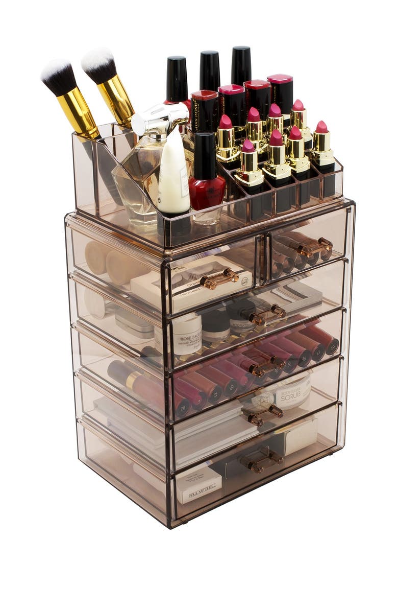 SORBUS Acrylic 6 Drawer & Top Organizer Cosmetics Makeup & Jewelry Storage Case Display Set, Alternate, color, Brown