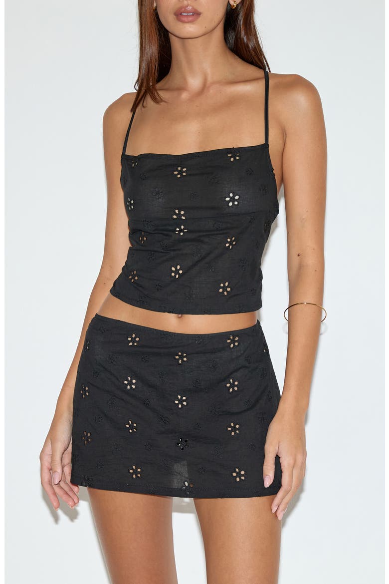 Nobita Eyelet Embroidered Open Back Cotton Camisole, Alternate, color, FLOWER BRODERIE BLACK